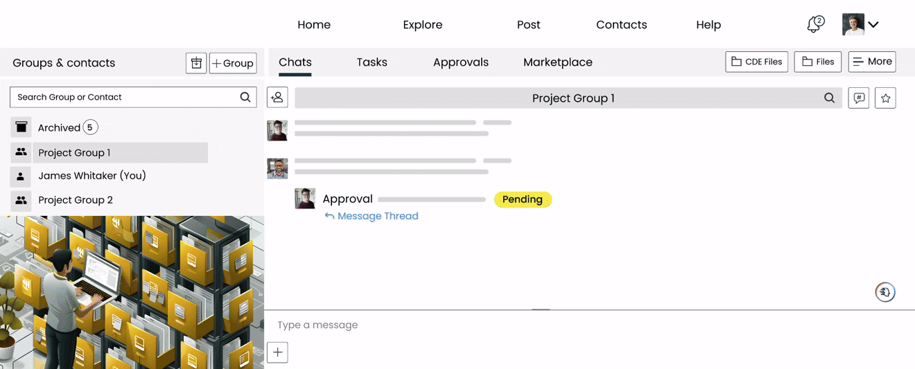 Chat groups and emails stay disorganised.