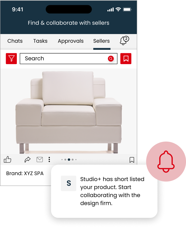 Arkchat messaging app: AEC manufacturers can collaborate with FF&E teams of Architects, designers through messaging mobile screen image