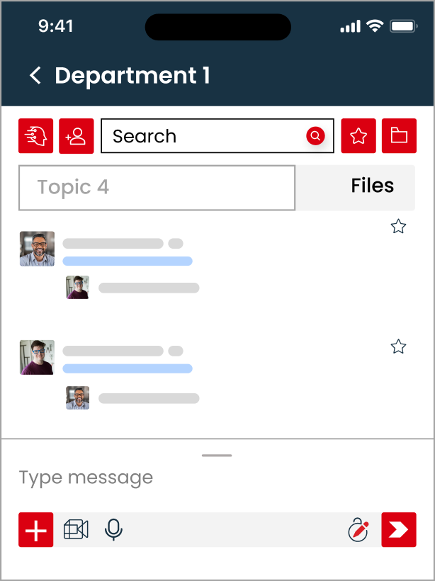 Arkchat messaging app: Corporates and institutions can organise messages and files in chat groups. Mobile screen