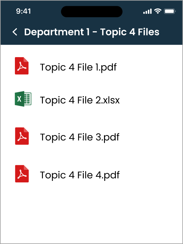 Arkchat messaging app: Corporates and institutions can view files topic wise in chat groups. Mobile screen