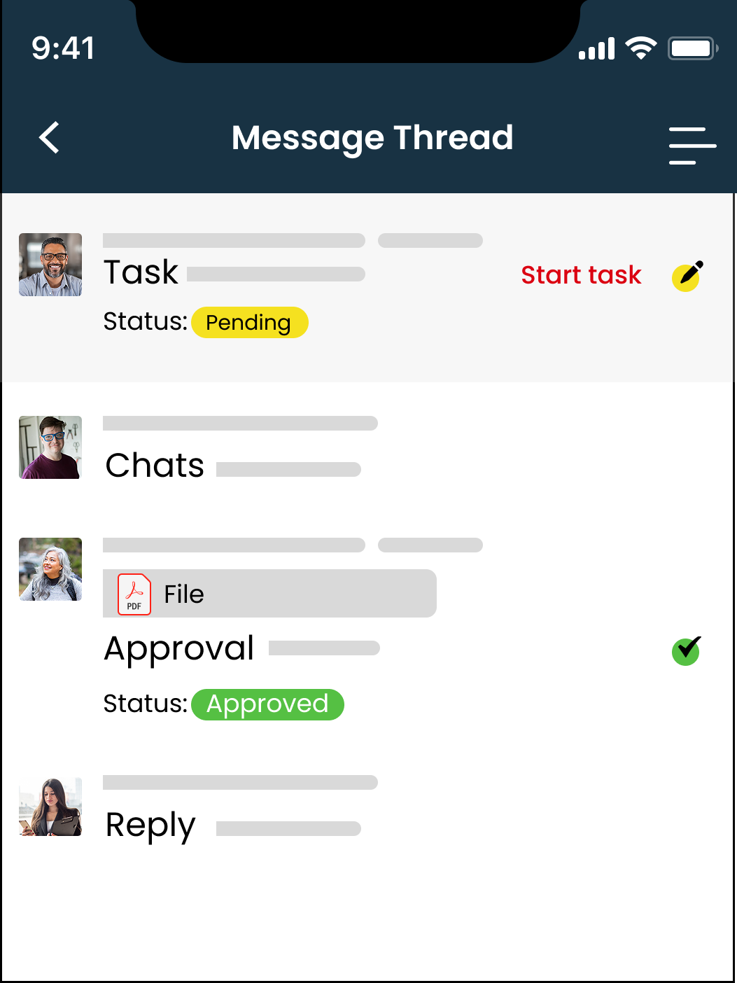Message Thread Task Start task Status: Pending  Chats File Approval Status: Approved Reply 2